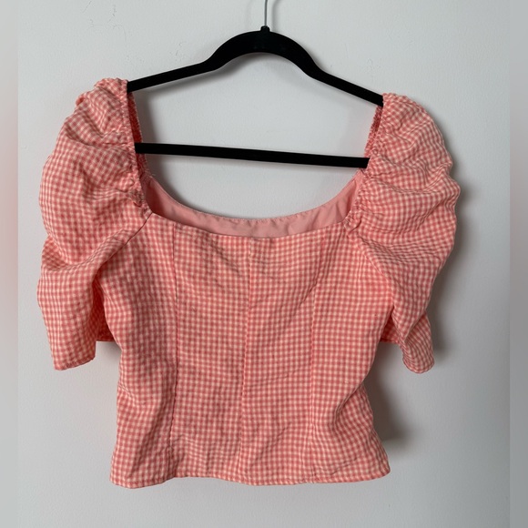 Lulus Blushin' Babe Pink Gingham Ruched Puff Sleeve Top - Picture 12 of 17